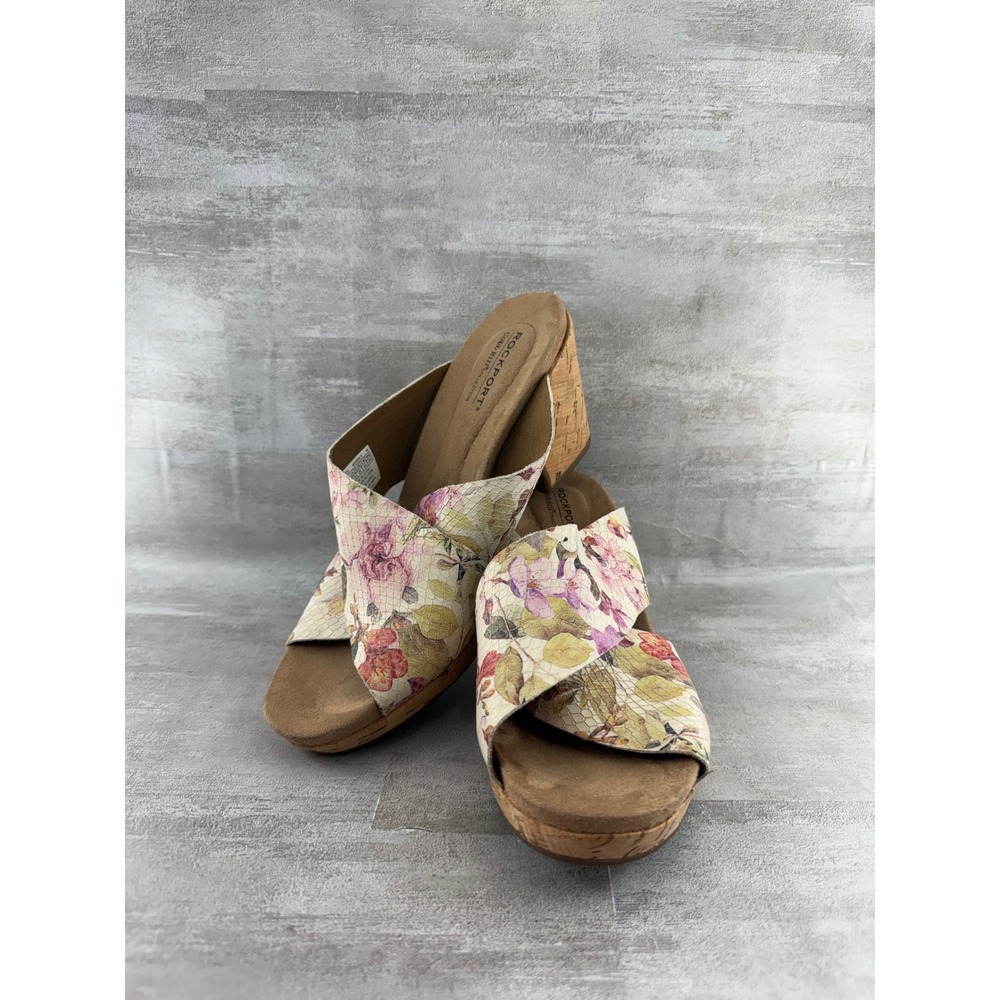 Rockport Cobb Hill Floral Leather Cork Wedge Sandals CH4510 Multicolor Women 8M